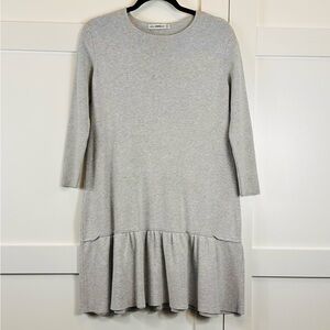 ZARA Knit Dress Flounce Soft Taupey Grey Viscose Nylon Blend Sz M
